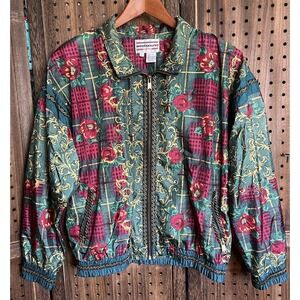 Vintage 90s Westbound Petite Windbreaker Plaid Patchwork Gold  Sopranos Size L